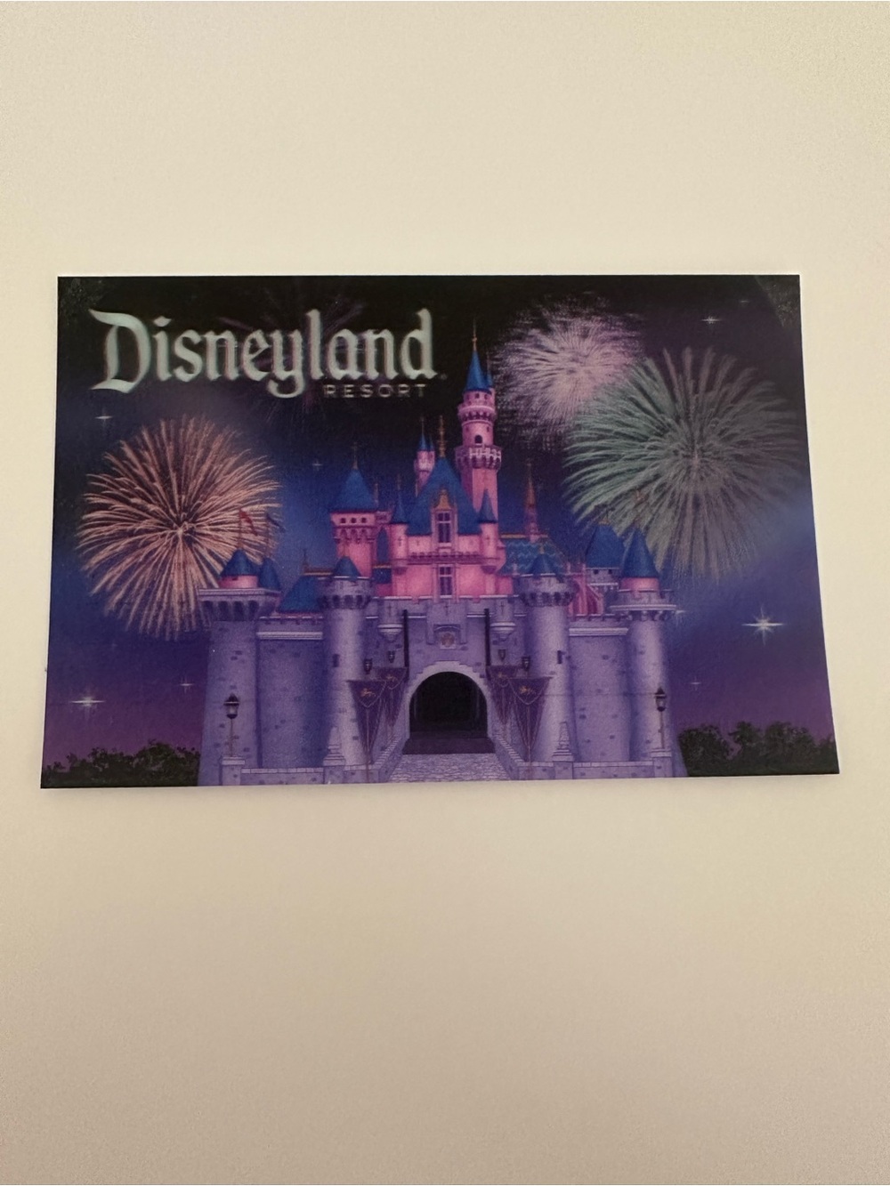 Authentic Disneyland Resort Castle Print Post Card - Purple Pink Fireworks